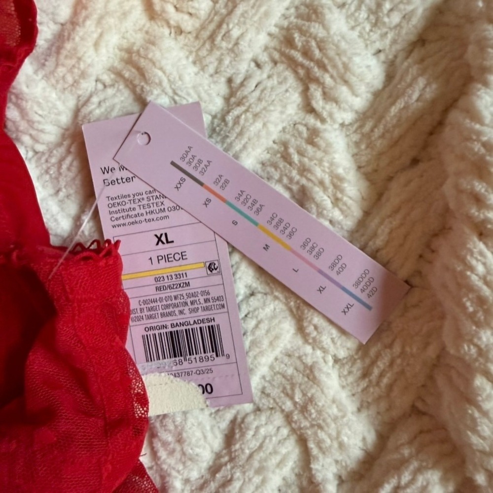 Wild Fable Red Heart Mesh Lace Bralette XL - Picture 2 of 5